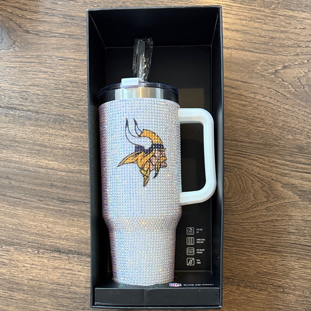Vikings Bling Tumbler with Handle - White